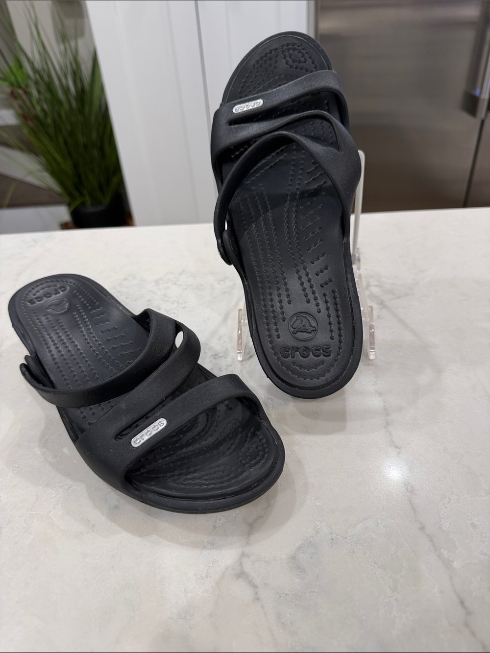 6/$30 CROCS Women's Black Dual-Strap Slide Sandal